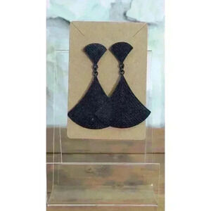 Black Boho Style Antique Finish Textured Drop Earrings